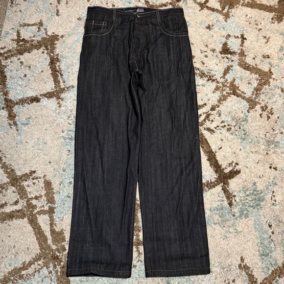 Vintage Dodeca Black Baggy Jeans Size 38x34 Wide Leg Y2K Southpole Style - Picture 2 of 6